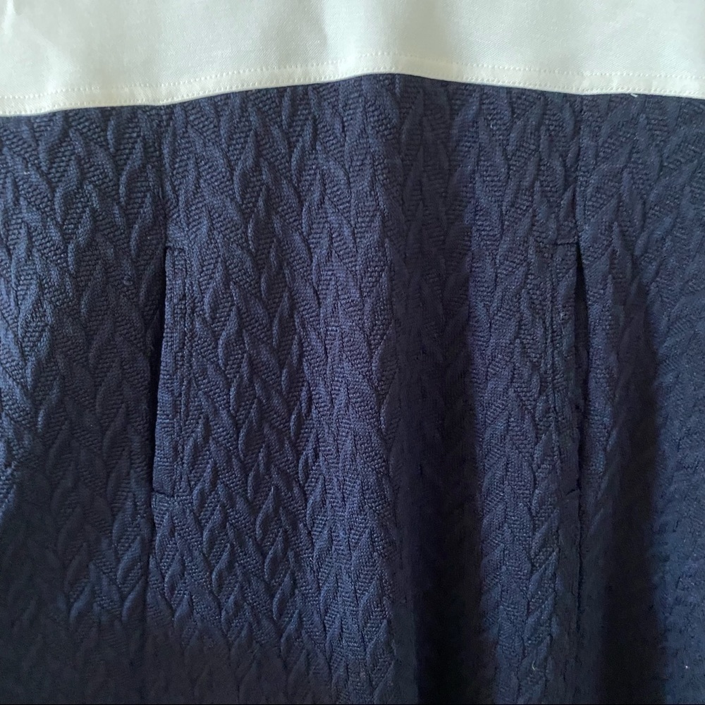 Maeve Anthropologie Color Block Navy Cream Flare Cable Sweater Dress - Picture 10 of 11